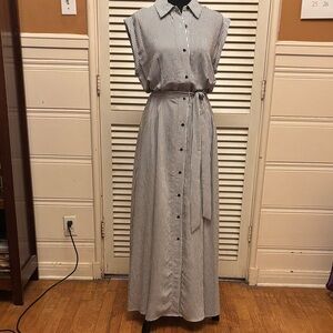 Calvin Klein Black and White Striped Maxi Dress